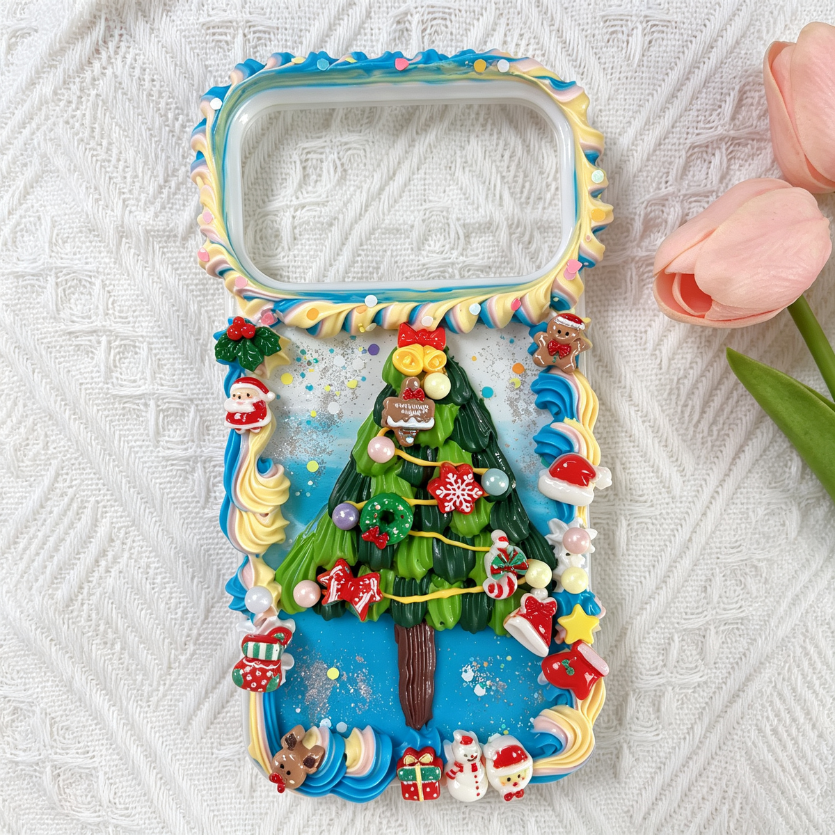 Christmas Handmade Decoden Phone Case-Blue base