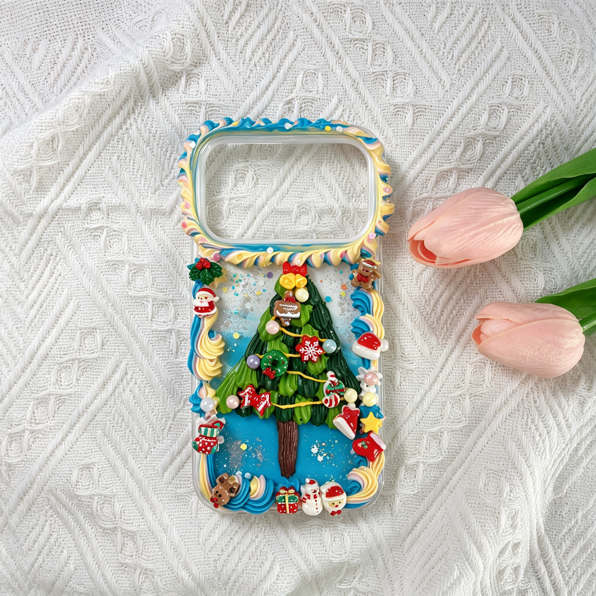Christmas Handmade Decoden Phone Case-Blue base