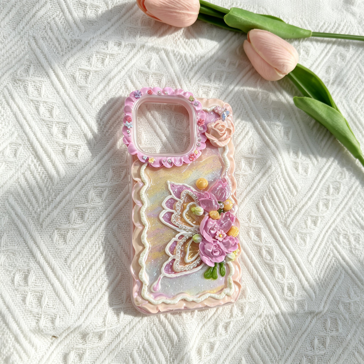 Pink Butterfly Floral Decoden Phone Case