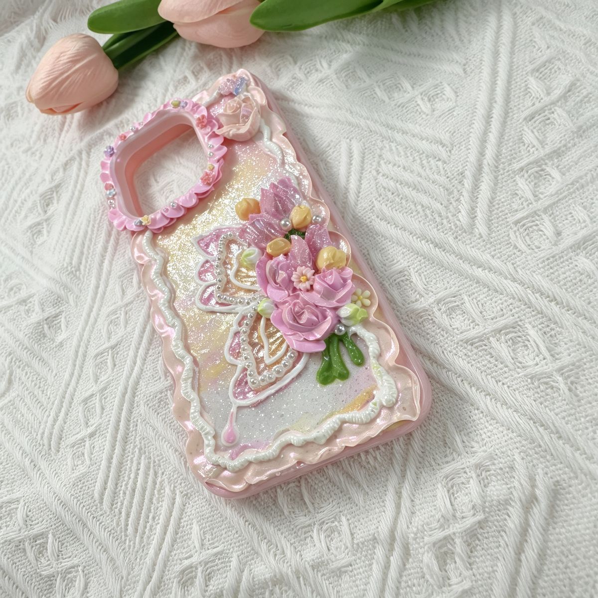 Pink Butterfly Floral Decoden Phone Case