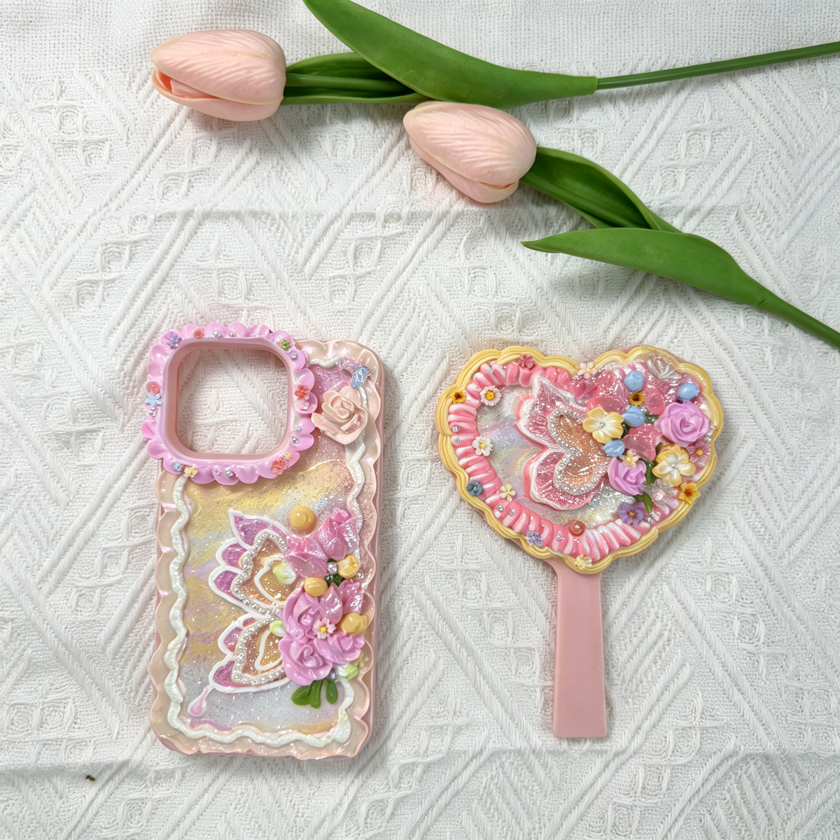 Pink Butterfly Floral Decoden Phone Case