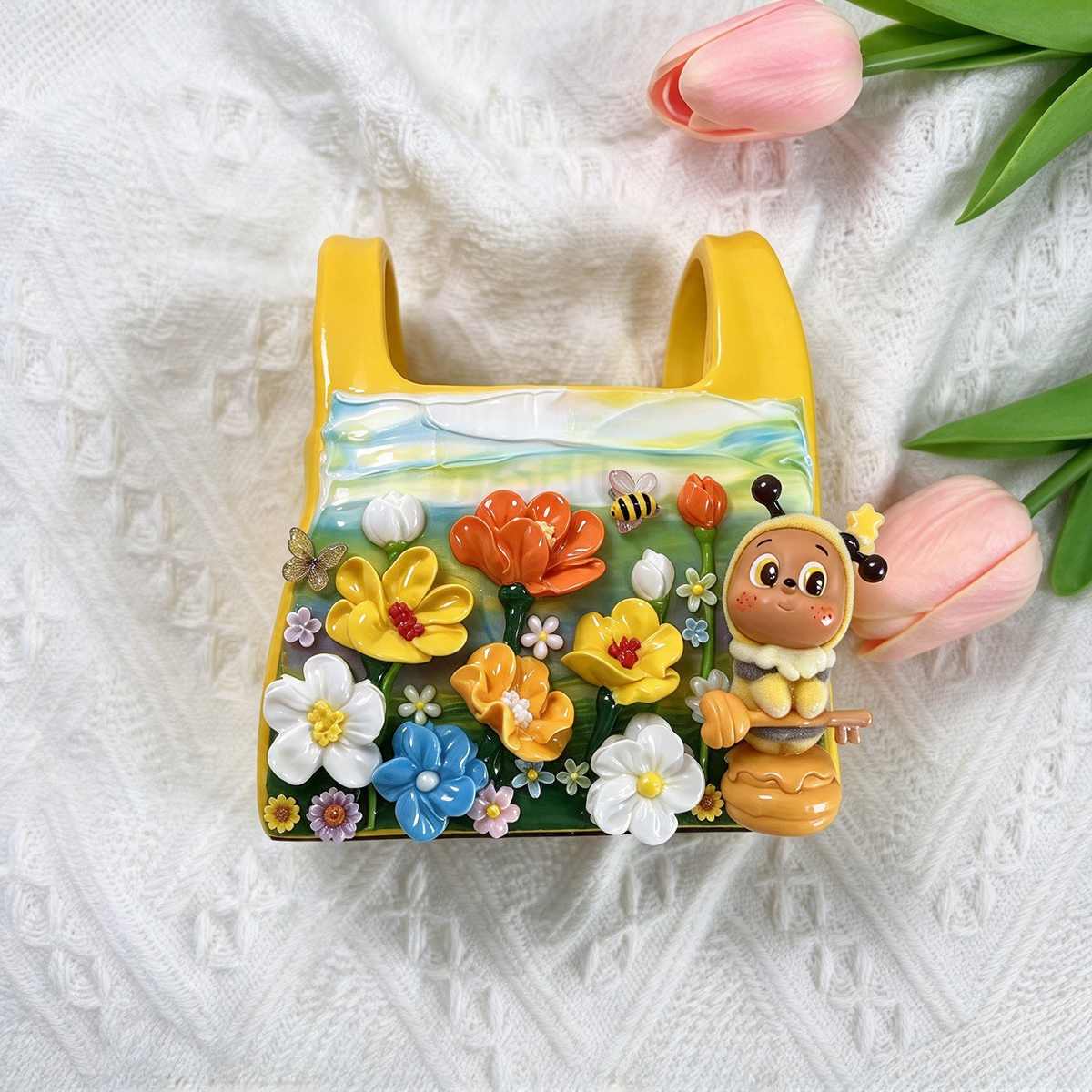 Bee Labubu Decoden Tote Makeup Brush & Pencil Holder