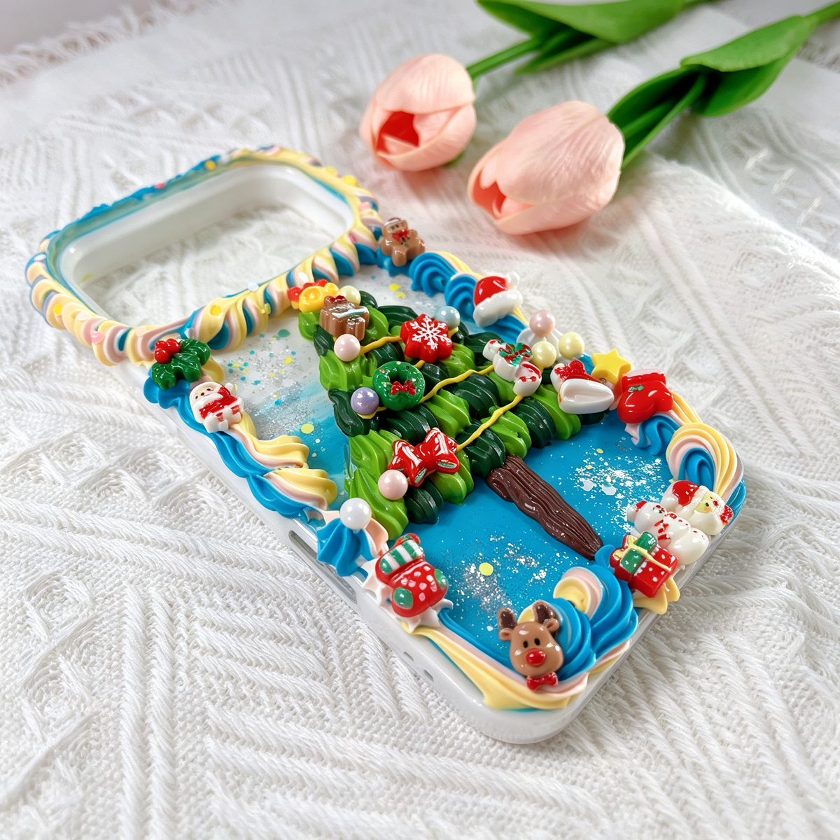 Christmas Handmade Decoden Phone Case-Blue base
