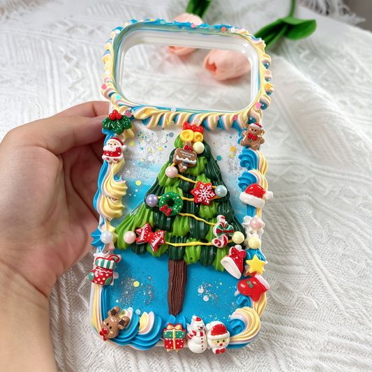 Christmas Handmade Decoden Phone Case-Blue base