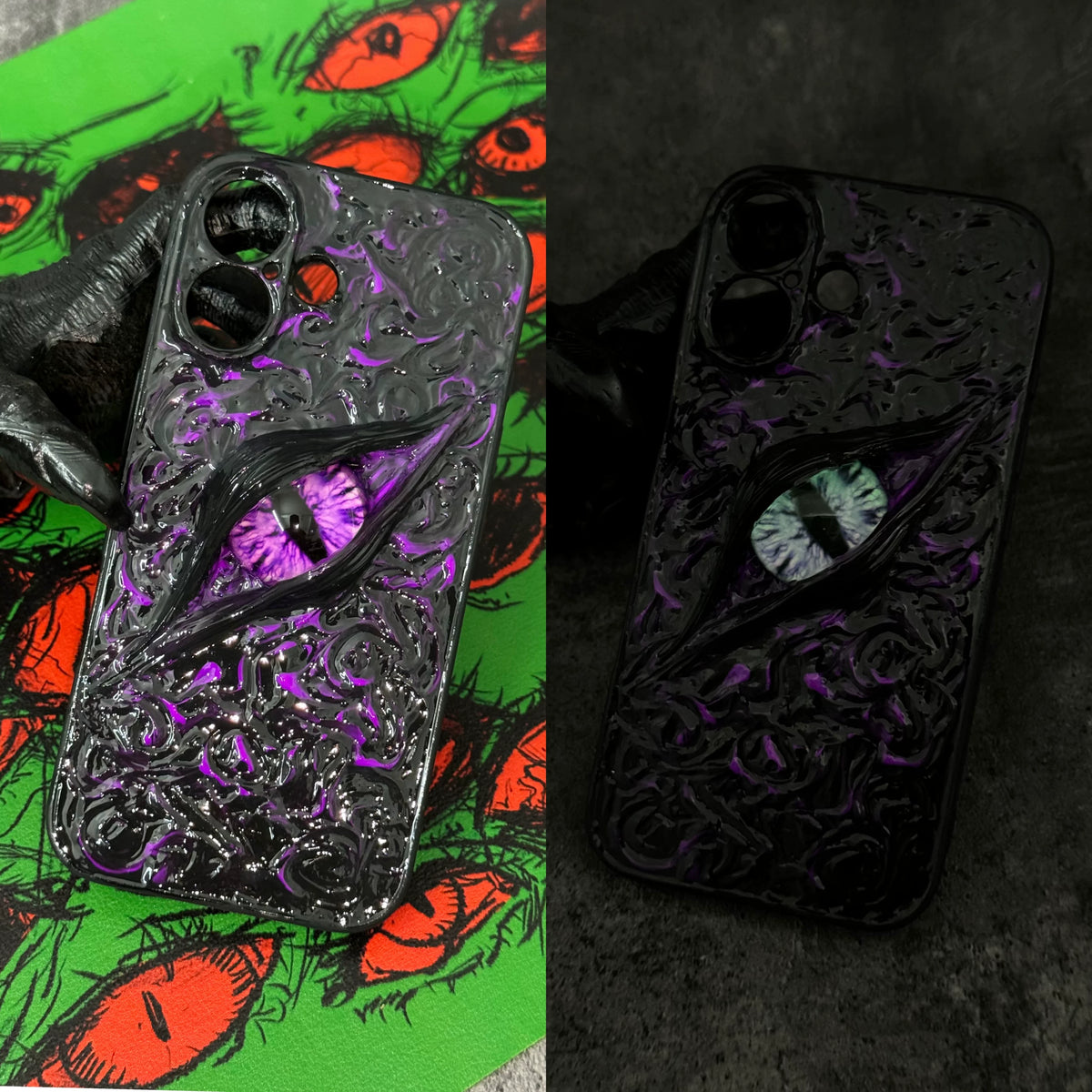 Glow‑in‑the‑Dark 3D Cthulhu Demon Eyes decoden Phone case