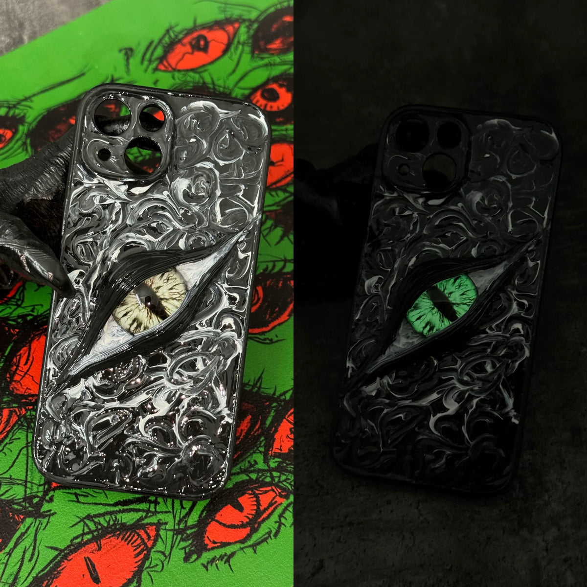 Glow‑in‑the‑Dark 3D Cthulhu Demon Eyes decoden Phone case