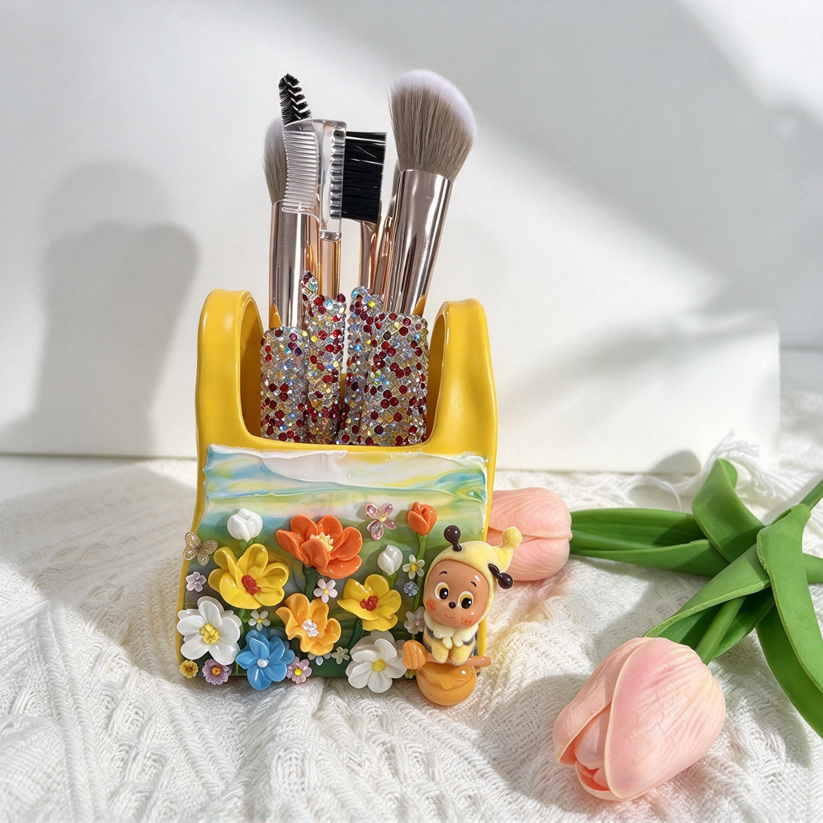 Bee Labubu Decoden Tote Makeup Brush & Pencil Holder